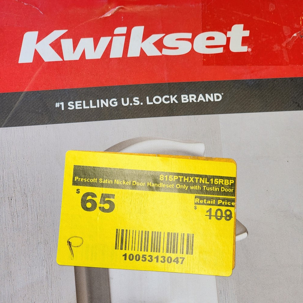 Prescott Satin Nickel Door Handleset Only with Tustin Door Handle in Satin Nickel Prescott Satin Nickel Door Handleset Only with Tustin Door Handle in Satin Nickel